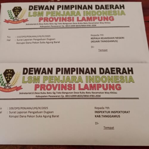 LSM Penjara Indonesia Dpd Lampung Laporkan Dugaan Korupsi Kepala Pekon Suka Agung Barat Kec. Bulok Ke APIP dan APH