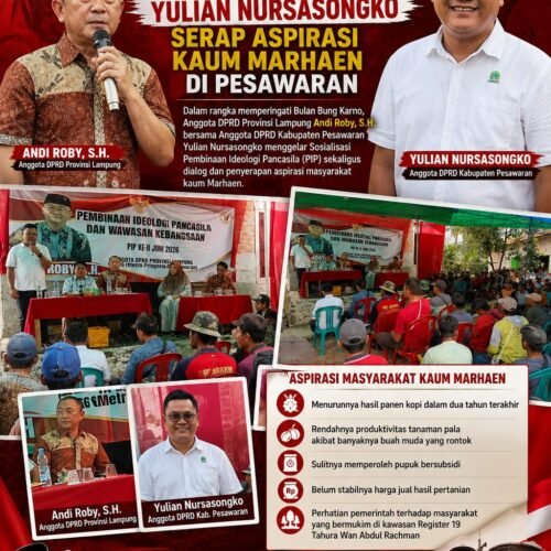 Sosialisasi PIP Momentum Bulan Bung Karno, Andi Roby dan Yulian Nursasongko Serap Aspirasi Kaum Marhaen di Pesawaran