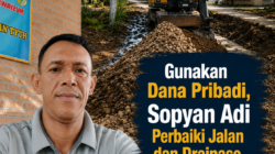 Gunakan Dana Pribadi, Sopyan Adi Perbaiki Jalan dan Drainase Berlumpur di Tiyuh Karta Tanjung Selamat