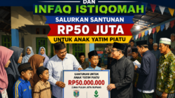 KOLABORASI PEMERINTAH TIYUH MULYA JAYA DAN INFAQ ISTIQOMAH SALURKAN SANTUNAN RP50 JUTA UNTUK ANAK YATIM PIATU