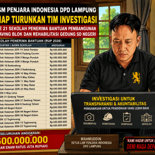 LSM PENJARA INDONESIA DPD LAMPUNG SEGERA TURUNKAN TIM INVESTIGASI KE 21 SEKOLAH CEK PEMBANGUNAN PAVING BLOK DAN REHABILITASI GEDUNG SD NEGERI RP. 2,6 MILYAR 