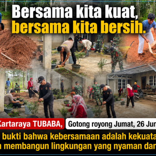 Sinergi Tanpa Batas: Babinsa, Bhabinkamtibmas, dan Warga Tiyuh Kartaraya Bersihkan Area Balai Tiyuh