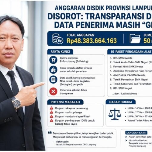 Mahmuddin Ketua LSM Penjara Indonesia DPD Lampung, Soroti Anggaran Disdik Provinsi Lampung Tahun 2025 Senilai Rp48.383.664.163, Siap Tempuh Sengketa Informasi ke Komisi Informasi