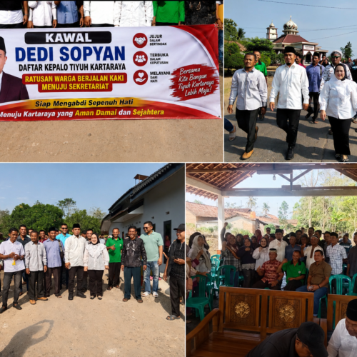 Kawal Dedi Sopyan Daftar Kepalo Tiyuh Kartaraya, Ratusan Warga Berjalan Kaki Menuju Sekretariat