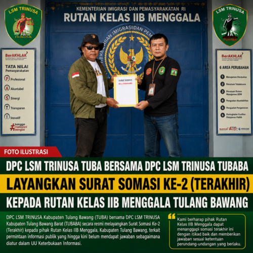 LSM Triga Nusantara Indonesia Layangkan Somasi Kedua dan Terakhir kepada Rutan Kelas IIB Menggala, Tuntut Keterbukaan Informasi Publik
