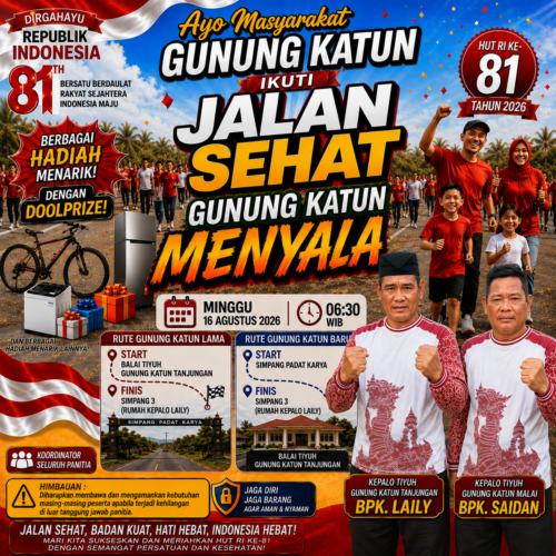 JALAN SEHAT “GUNUNG KATUN MENYALA” SEMARAKKAN HUT RI KE-81, DUA KEPALO TIYUH AJAK WARGA BERSATU