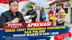 MAHMUDN, KETUA LSM PENJARA INDONESIA DPD LAMPUNG APRESIASI GERAK CEPAT PUSKESMAS KEDONDONG DAN POLSEK BAGIKAN MASKER DI HARI LIBUR