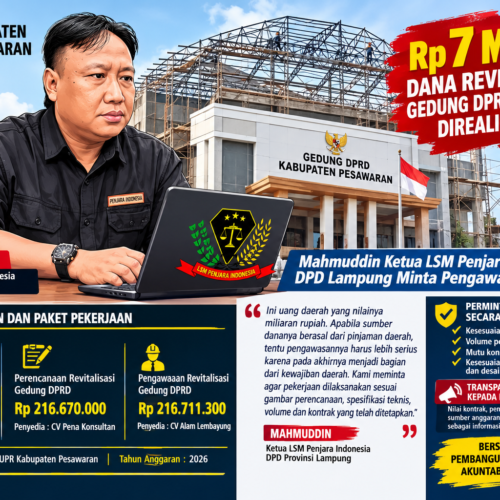 Rp7 Milyar Lebih Dana Revitalisasi Gedung DPRD Pesawaran Direalisasikan, LSM Penjara Indonesia DPD Lampung Minta Pengawasan Maksimal