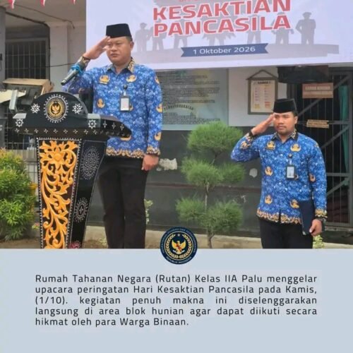 Peringatan Hari Kesakitan Pancasila, Rutan Kelas IIA Palu Laksanakan Upacara Bersama Warga binaan Di Blok Hunian
