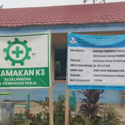 Program Revitalisasi SDN Tanjung Wangi Waway Karya Jadi Sorotan, Material Semen dan APD Pekerja Dipertanyakan