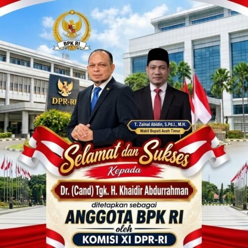 Wabup Aceh Timur Zainal Abidin, S.Pd.I., M.H. Ucapkan Selamat, Tgk Khaidir Abdurrahman Resmi Jadi Anggota BPK RI