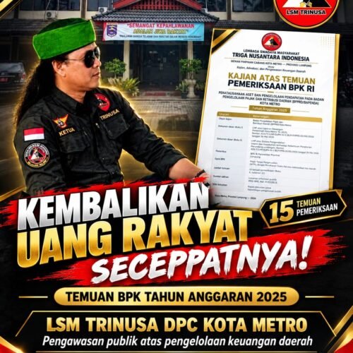 LSM TRINUSA DPC KOTA METRO DESAK PENUNTASAN TEMUAN BPK DI BPPRD, MINTA TRANSPARANSI TINDAK LANJUT