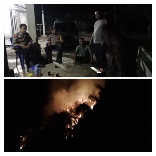 SIGAP ANGGOTA POLSEK KEDONDONG PANTAU LANGSUNG KEBAKARAN LAHAN PERKEBUNAN WARGA DI WAY KHILAU