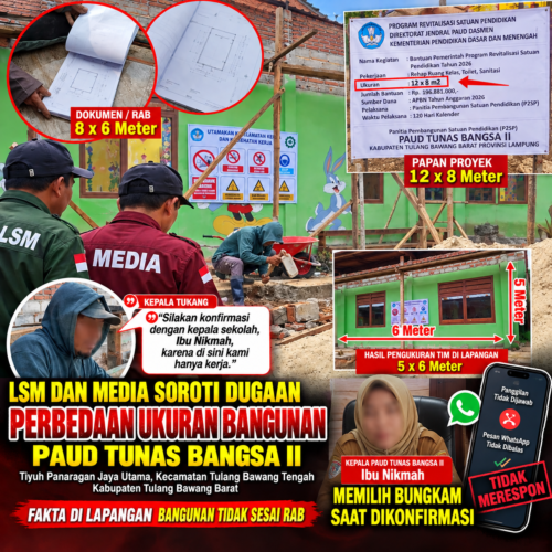 RAB dan Fisik Bangunan Diduga Berbeda, Kepala PAUD Tunas Bangsa II Bungkam Saat Dikonfirmasi Media