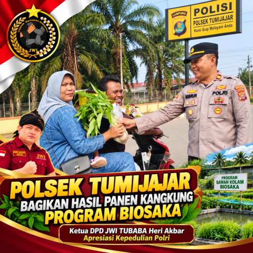 Polsek Tumijajar Bagikan Hasil Panen Kangkung Program Biosaka, Heri Akbar Apresiasi Kepedulian Polri